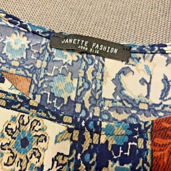 Janette Fashion Patchwork Boho Festival Artsy Belted Scoop Neck Maxi Dress M - Picture 4 of 9